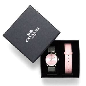 COACH 32MM WATCH BOX SET WATER RESISTANT "RUBY" WITH BANDS IN PINK & SILVER